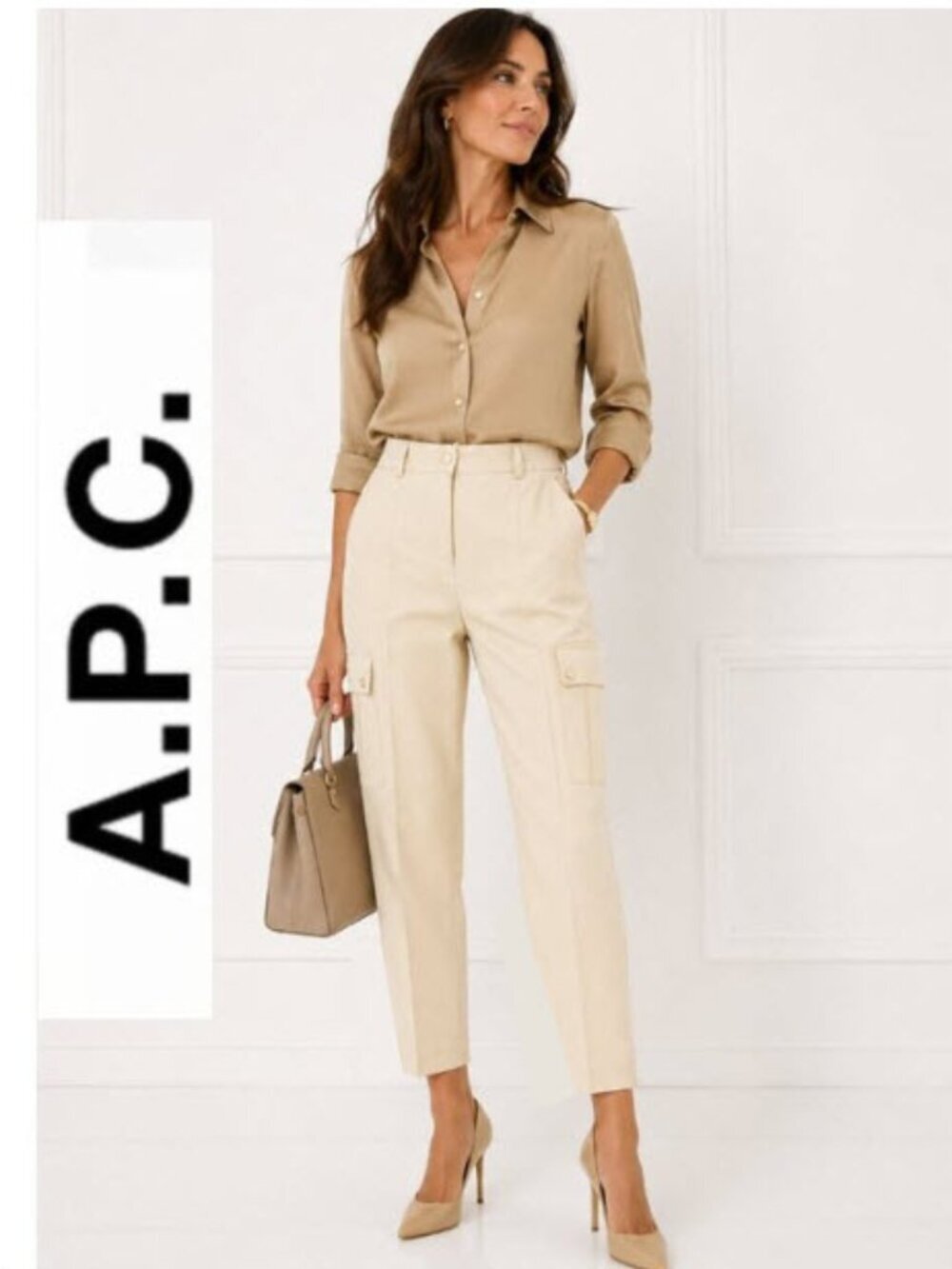 A.P.C. Cream Cargo Pants Utility Minimalist Straight Leg EU 38